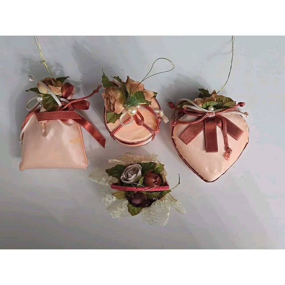 Victorian Ornate Floral Peach Christmas Ornament Set of 4
